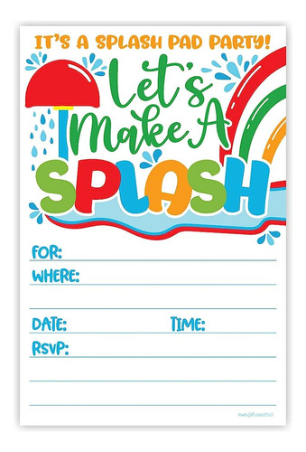 Invitaciones De Splash Pad (20 Unidades) Con Sobres - Invita