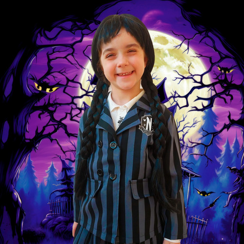Peruca Franja Tranças Wandinha Adulto E Infantil Halloween