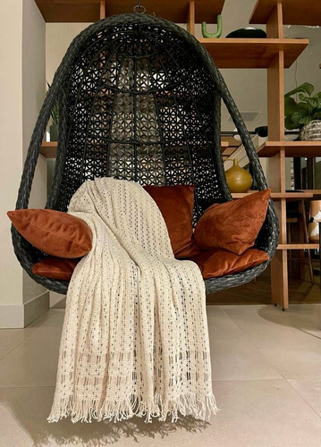 Manta Crochet / Frazada Ligera 100% Algodón Tejido Bige Chica