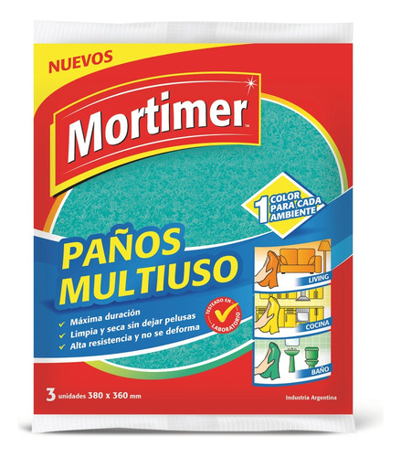 Paño de limpieza Mortimer Multiuso Multicolor 3 u