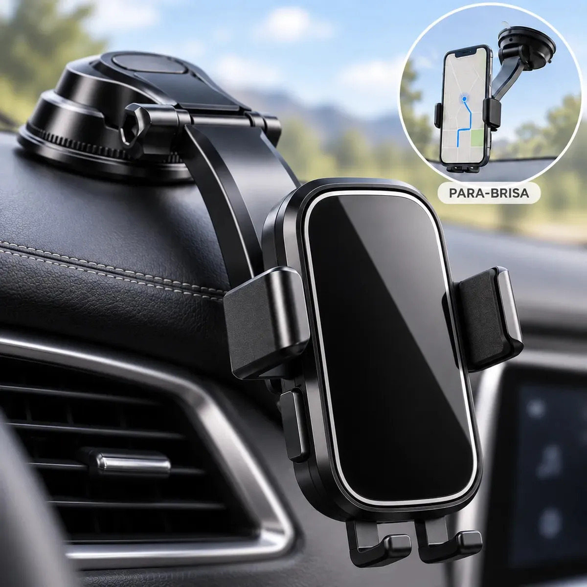 Suporte Veicular Universal para Celular de 4" a 7" no Painel e Para-brisas Pra Carro Mesa Porta Painel Parede 3tech