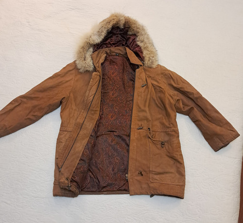 Campera Mujer Parka Gamuza De Cuero Capucha Paris/dakar T38 (Usado)