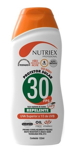 Protetor Solar Nutriex Fator 30 120ml 1/3 Uva C/ Repelente 