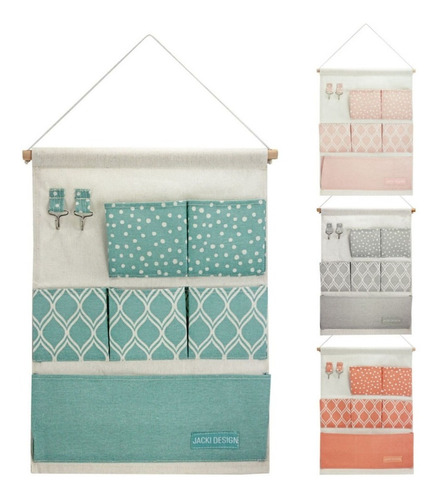 Imagem 2 de 4 de Prateleira Com Varão Porta Fralda Bebe Porta Trecos 6 Bolsos