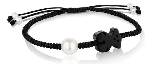 Pulsera Tous Tibet De Cordón En Color Negro Con Ónix Y Perla