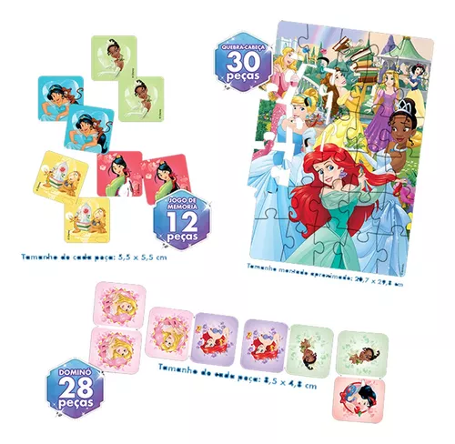 SUPER KIT PRINCESAS da Disney 3 JOGOS EM 1 com Dama Domino e Quebra Cabeca