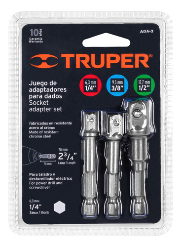 Adaptadores Para Dados 1/4 3/8 1/2 Taladro Acero 3pz 10752