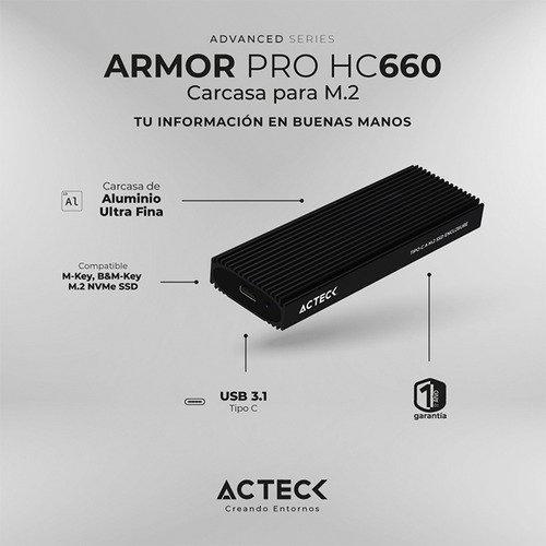 Case Enclosure Acteck Armor Pro Hc660 10 Gbbps M.2 Usb-c