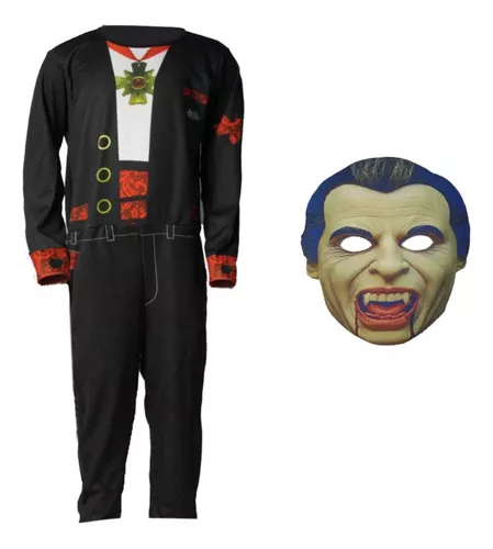 Fantasia Vampiro Halloween Drácula Infantil Máscara Brinde