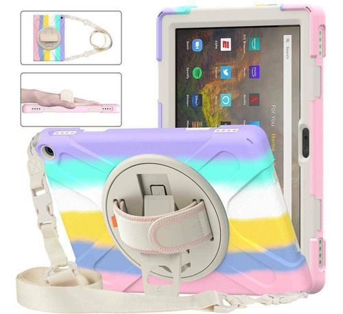 Funda Para Amazon Fire Hd 10 2021 Rudo Correa Arcoiris Rosa