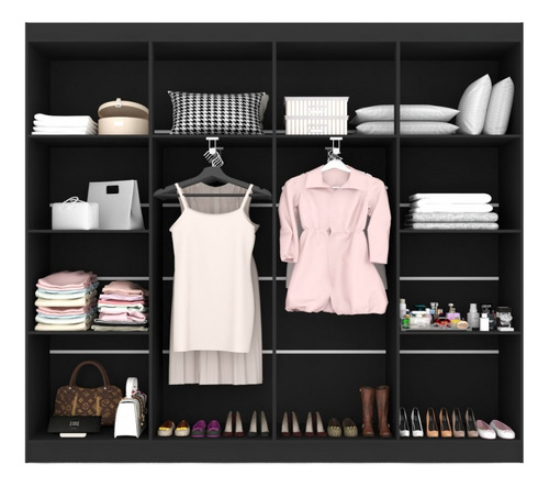 Closet Casal Em L Ele E Ela 4 Metros 16 Prateleiras Cor Preto