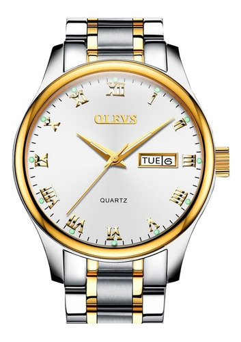 Reloj Análogo Calendario En Acero Plateado Oro Blanco Olevs