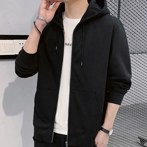 Chaqueta Tipo Cárdigan Con Capucha Y Cremallera Para Hombre,