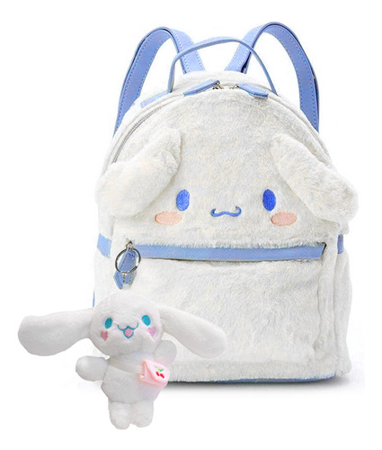 Mochila Kawaii Anime De Felpa Peluche Con Colgante - Blanco