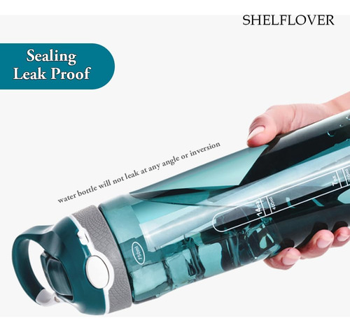 Shelflover Botella De Agua Cian Oscuro De 24 Oz Con Pajita E