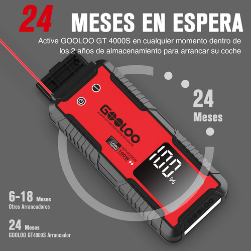 Gooloo Gt4000s Arrancador De Coche 4000a Cargador 100w Color rojo