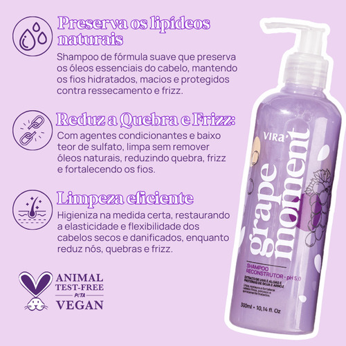 Shampoo Para Cabelos Danificados Grape Moment 300ml