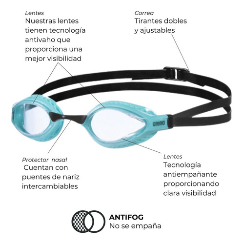 Antiparras Arena Original Antifog Uv Natación Clear Turquoise
