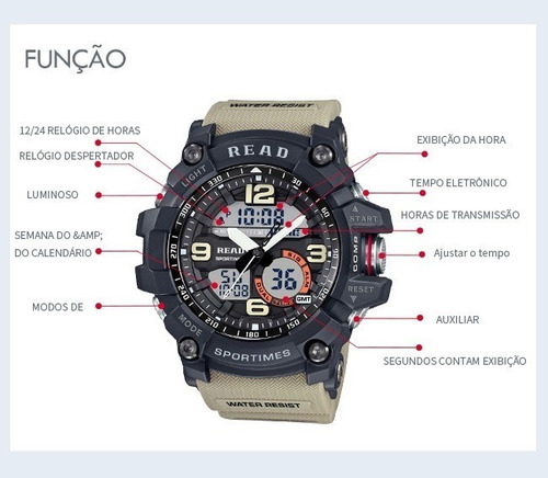 Relógio Digital Analógico Estilo Militar Shock Calendário