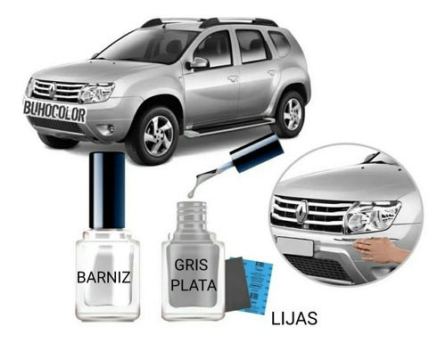Imagen 3 de 5 de Kit Retoque De Rayones Gris Plata Universal + Barniz + Lijas