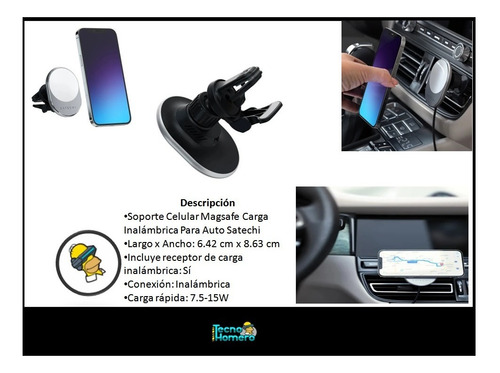 Imagen 5 de 10 de Soporte Celular Magsafe Carga Inalámbrica Para Auto Satechi