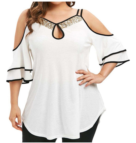 H Tops De Mujer De Talla Grande Conjunto De Hombro Con Fugas