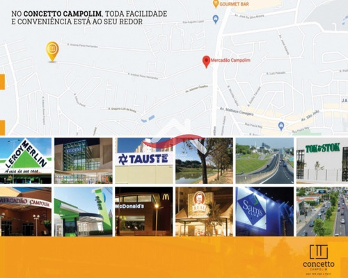 Imagem 5 de 20 de Lindo Concetto Campolim, Apartamento 73 M², 2 Dormit.(1 Suíte Máster), 2 Banh., Escritório, Varanda Grill, 1 Vaga Coberta. Rua Mercadão Campolim - Ap00108 - 69254756