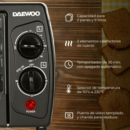 Daewoo Horno Eléctrico Daewoo Negro Dot-1645 9 Litros Y