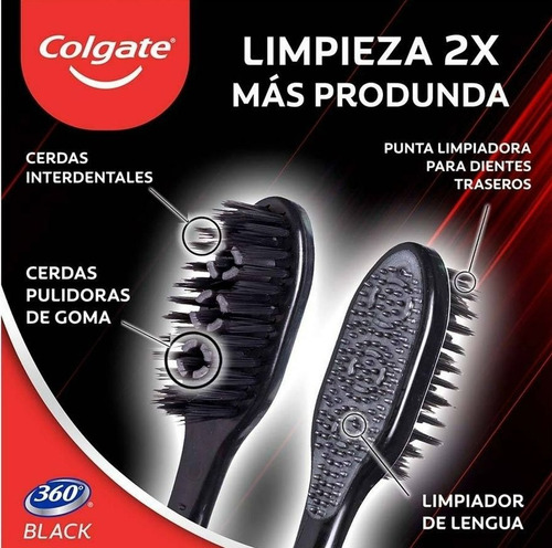 Cepillo De Dientes Colgate 360° Carbón 2 Cepillos / 3 Packs