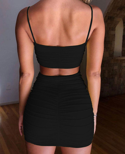Conjunto De 2 Piezas De Falda Lisa Sin Mangas De Moda Verani