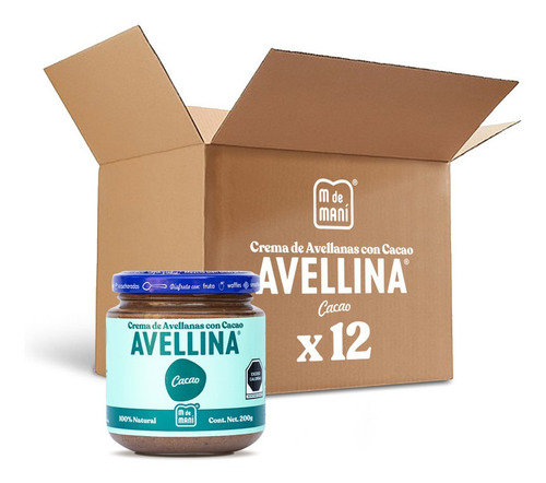 Avellina Cocoa Marca M De Maní. Caja Con 12 Pzs Frasco 200 G