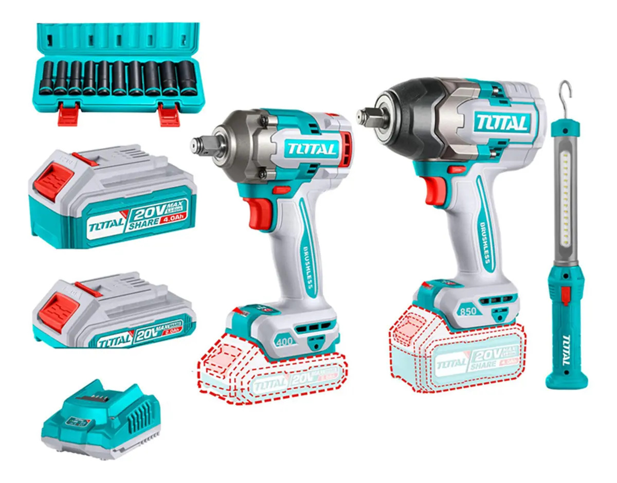 Kit de llaves de impacto Total TOSLI241195 400 Nm y 850 Nm 20 V