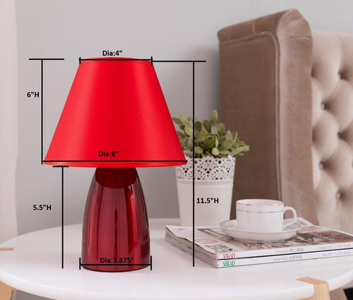 Lámpara De Mesa Con Cuerpo Met. Rojo Y Pantalla Tela