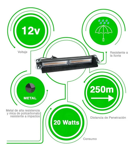 Barra Cob 2 Módulos 6 Funciones Estrobo Luz Roja / Azul Led