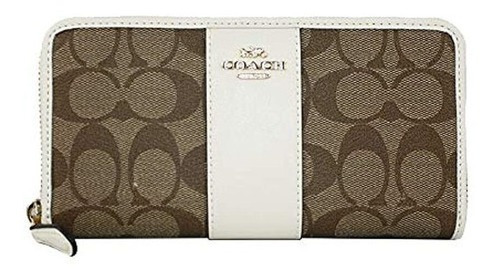 Billetera De Piel Color Marrón-blanco Para Mujer. Coach