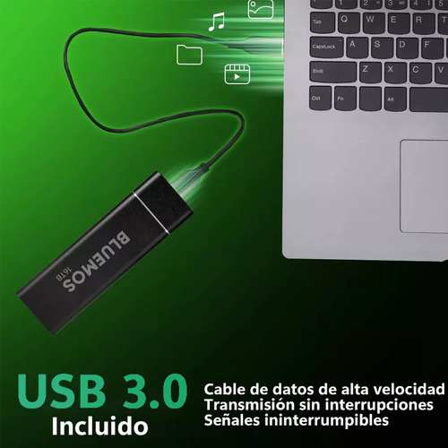 Disco Duro Externo Portátil Ligero 16tb Ssd Color Negro BLUEMOS