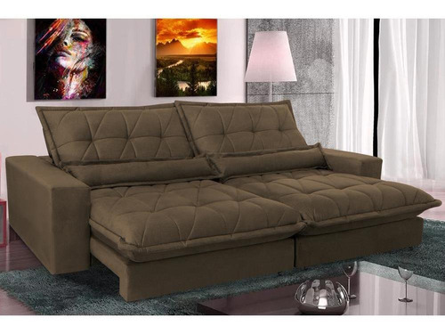 Cama inBox Soft Sofa Retrátil e Reclinável 2,52m com Molas Ensacadas  Tecido Suede Café