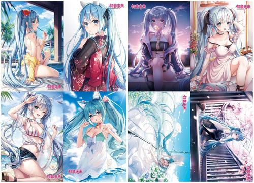 Paquete 8 Afiches Poster Anime De Hatsune Miku 28x42cm