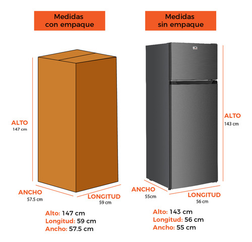 White-westinghouse Refrigerado De 7.3 Pies (206 Litros) Mod. Wwcr073206ltmhs, Congelador En Parte Superior, 2 Puertas, Control De Temperatura Y Luz Interior
