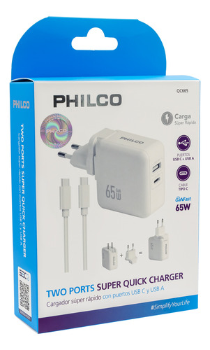 Cargador De Pared Super Rapido 65w Usb A Y Tipo C