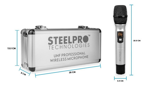 Imagen 3 de 3 de Microfono Inalambrico 70m Alcance Uhf Con Maleta Steelpro