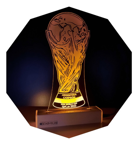 Copa Del Mundo Lámpara Luz Led Argentina Campeón 2022 Regalo