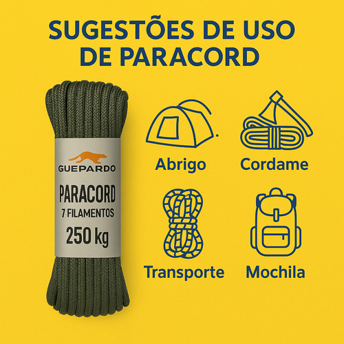 Paracord 550 Guepardo 10m 250kg 7 Filamentos Cordim Corda Cor Verde