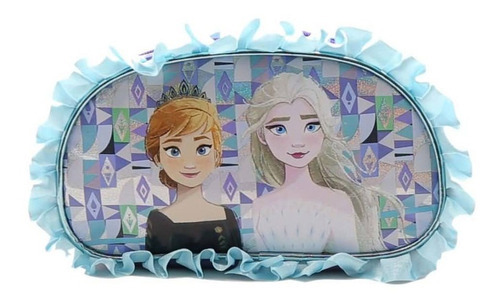 Cartuchera Canopla Frozen 3d Neoprene Doble Cierre Cresko Color Celeste y Lila