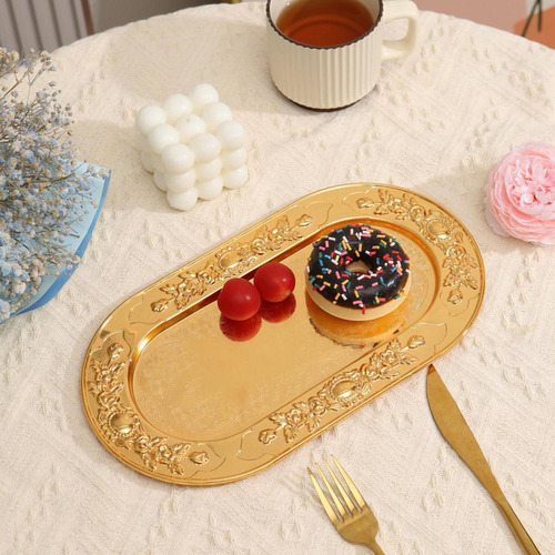 Plato Dorado Para Fruta, Plato De Postre, Adorno De Lujo,