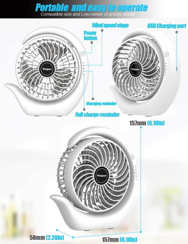 Ventilador Portátil Viniper Recargable De 3600 Mah, 3 Veloci