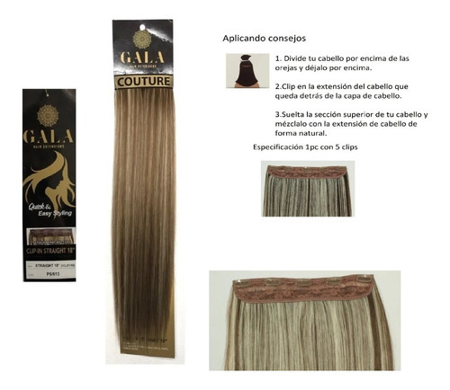 Cortina De Extension Gala Couture Con Clips 18 PLG Color 6/613 Castaño Claro Con Beige