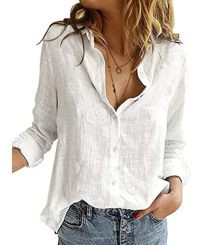 Camisa blanca de lino mujer hotsell
