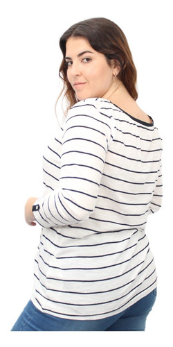 Imagen 4 de 8 de Remera Mujer Blanca Rayada Manga Larga Importada Moda Divina