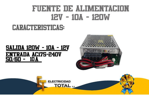 Imagen 4 de 9 de Fuente Alimentación Ups 12v 10a 120w Switching Metálica
